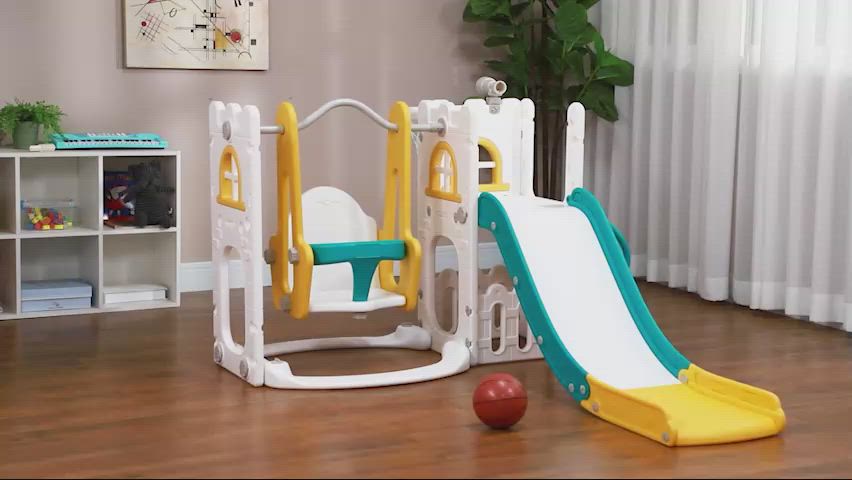 Qaba 6 in 1 Toddler Slide and Swing Set Indoor for Age 1-3 Years w
