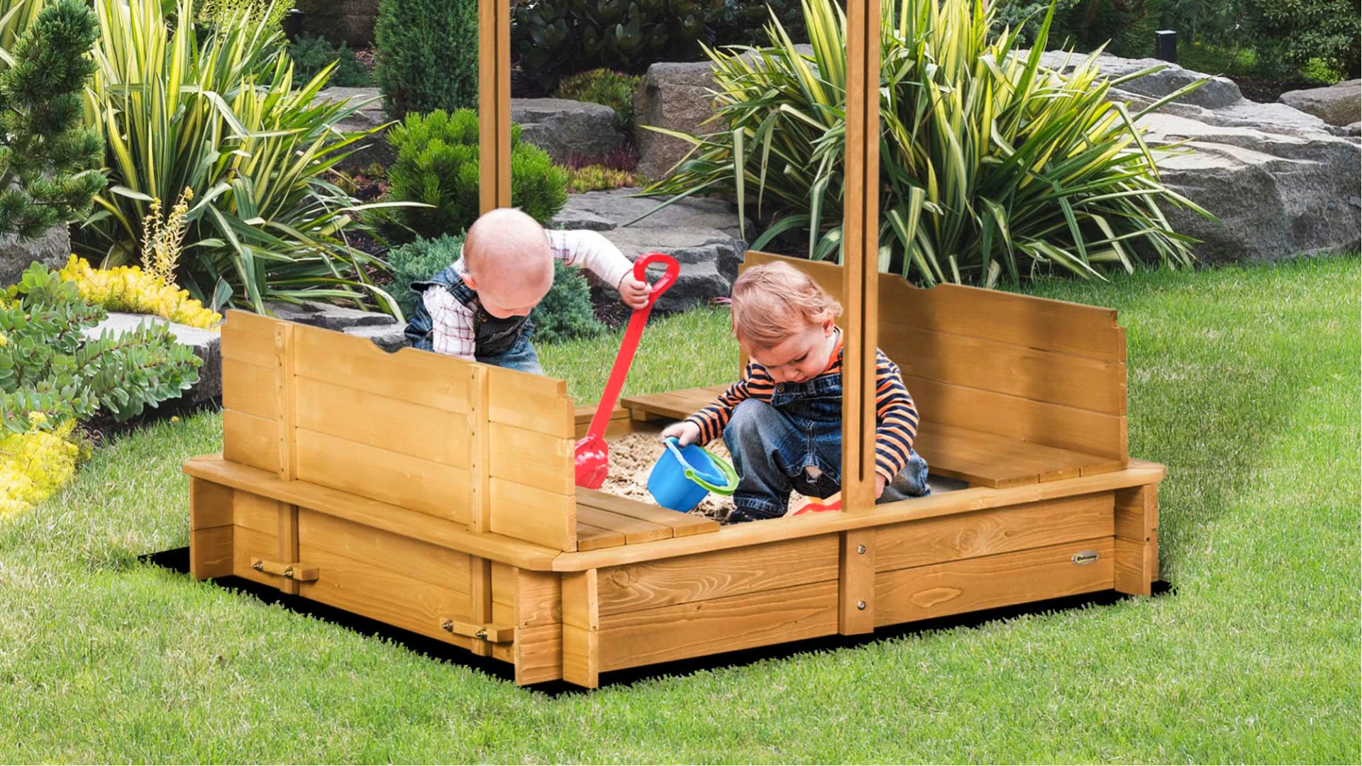 【SANDBOX】CLASIC2.0  ASIAFIT Outsunny Wooden Kids Sandbox with Cover, Sand Play Station with