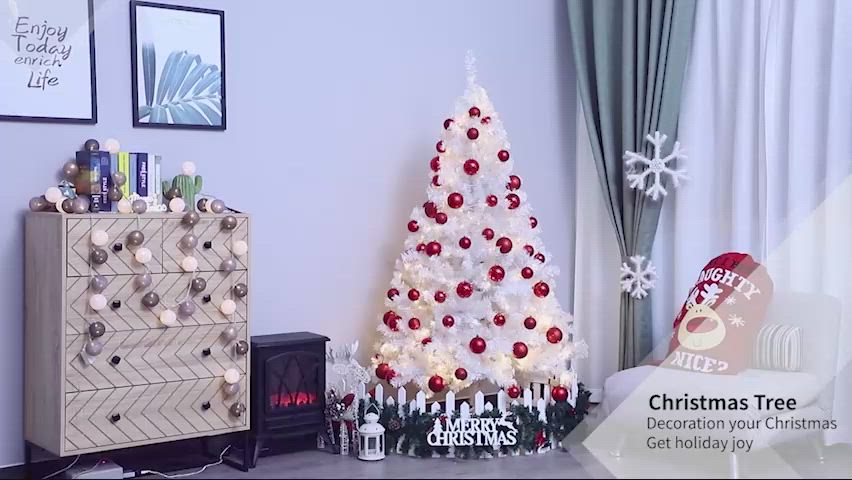 HOMCOM White Pre Lit Christmas tree, 6ft Artificial Christmas Tree