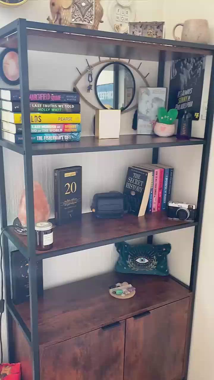 thumbnail image 2 of WAMPAT 72" Tall Modern Bookcase With Storage Cabinet & Adjustable Shelves, 3 -Tier Wood Bookshelf With Metal Base For Home Office, Living Room, Bedroom, Oak | Best Buy Canada 2 of 9