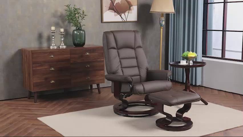 HOMCOM Faux Leather Recliner with Ottoman, Swivel Recliner Chair