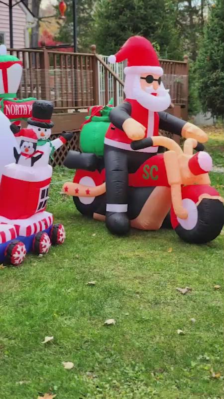 HOMCOM 6ft Long Christmas Inflatable Santa Claus Riding A