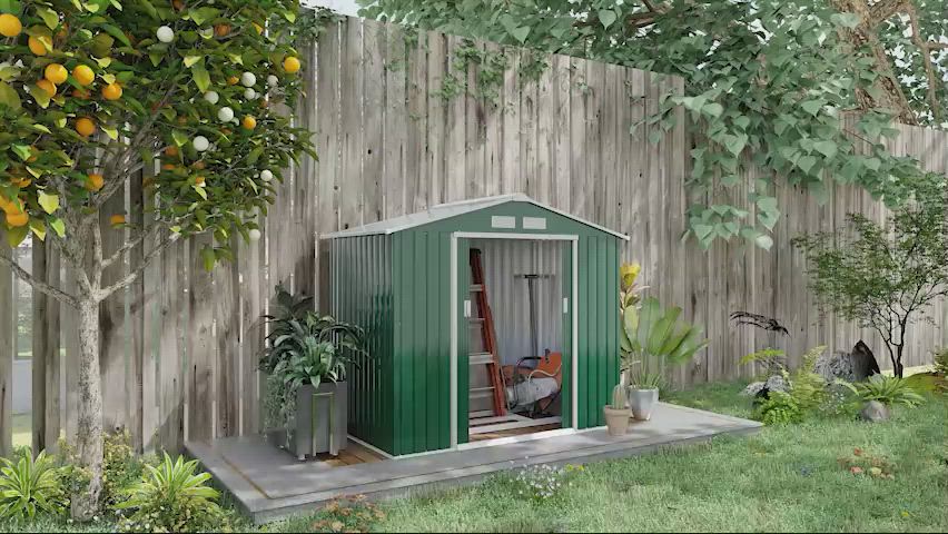 Outsunny 7' x 4' Steel Storage Shed Organizer, Garden Tool house