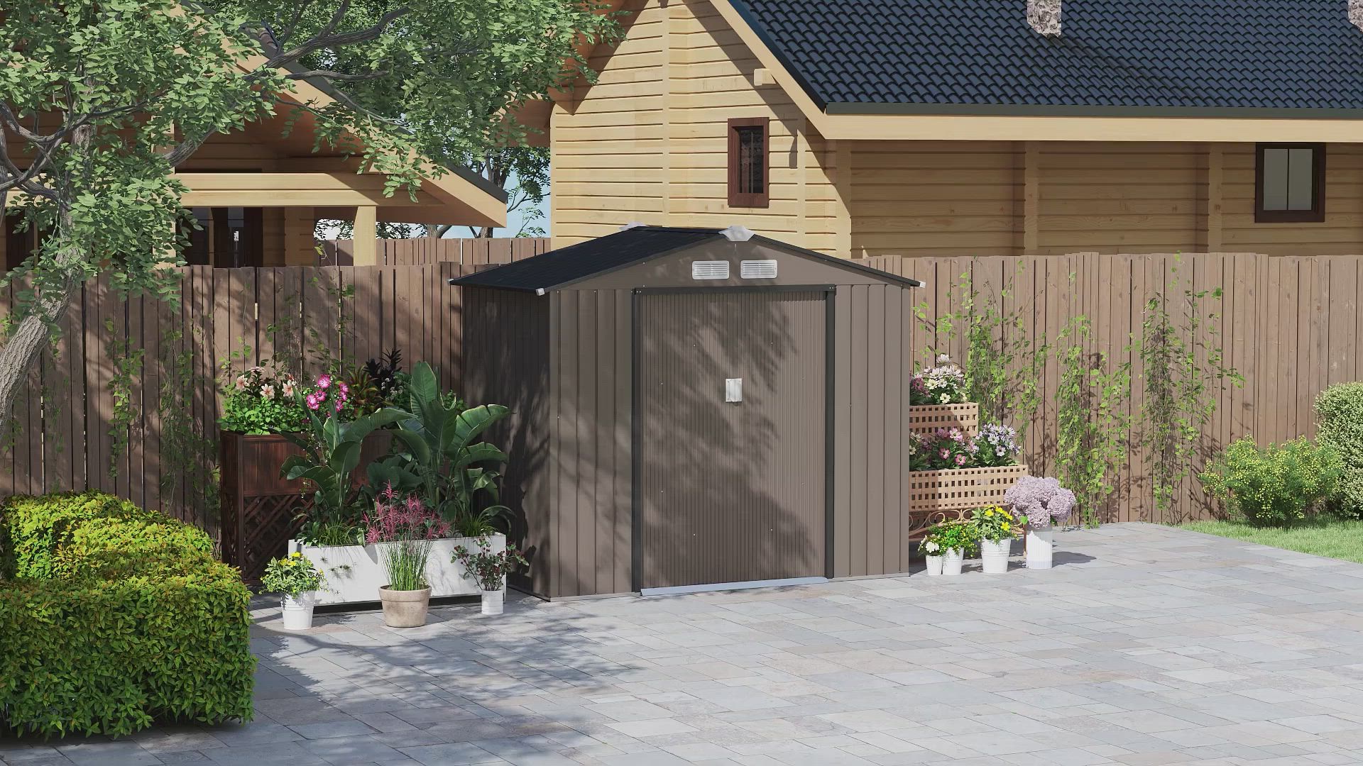 Outsunny 7x4 Storage Shed, Garden Tool Shed with Foundation Kit