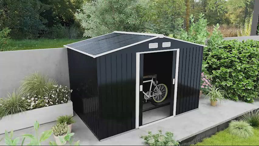 Outsunny 9.1' x 6.4' x 6.3 Garden Storage Shed w/Floor Foundation