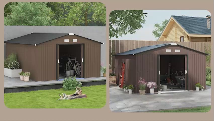 Outsunny Metal Large Shed Sloped Roof, Brown | Aosom.com