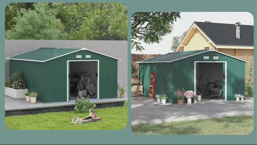 Outsunny 11' x 13' Garden Tool Shed with Double Sliding Door 4