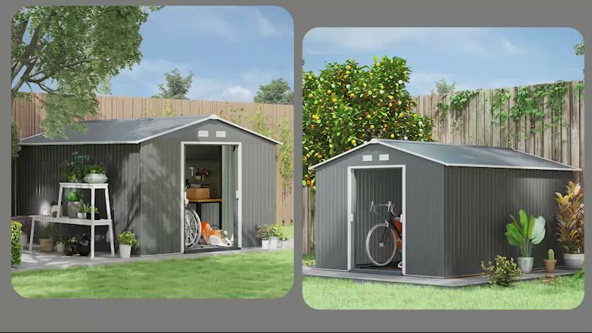 Outsunny 10.6 ft x 9.1 ft Outdoor Metal Storage Shed with 2 Doors