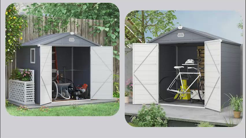 Outsunny 8x6 Plastic Garden Shed with Sloped Roof, Dark Grey