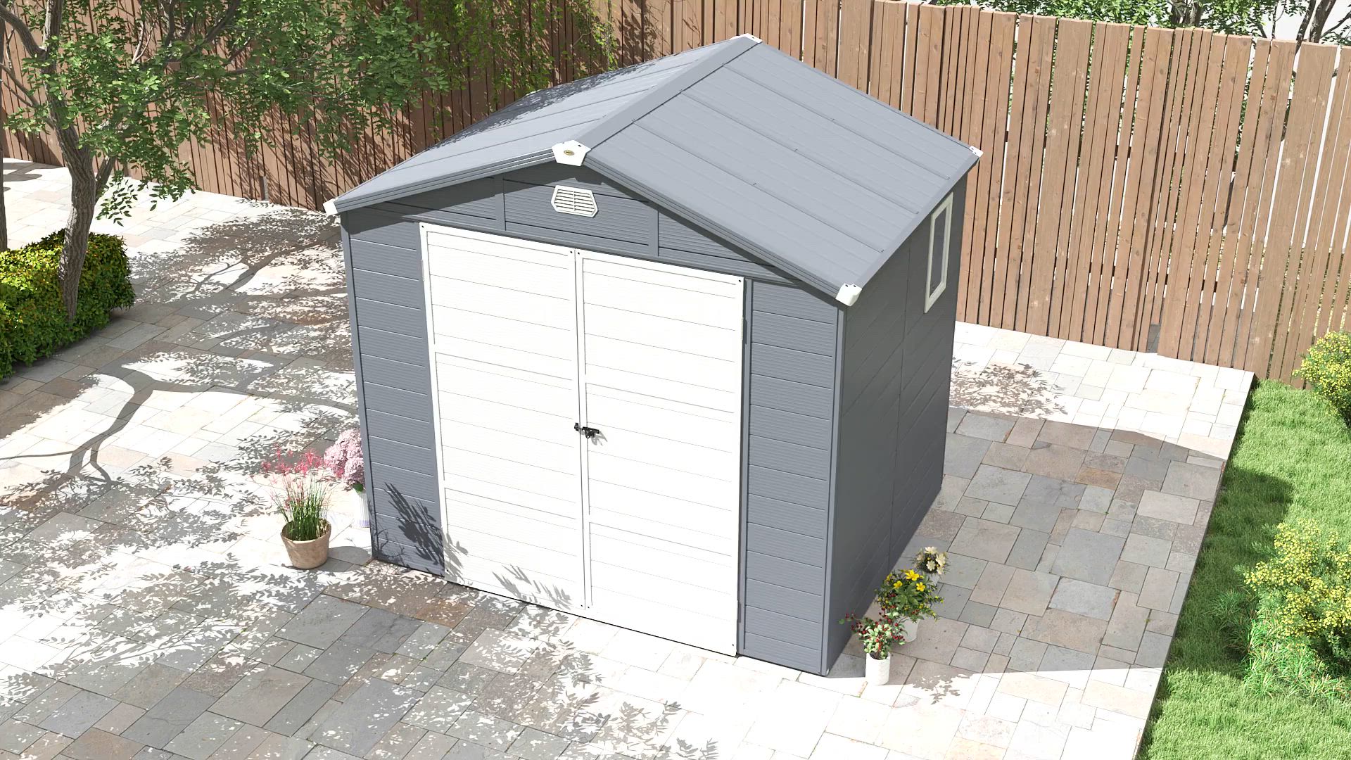 Outsunny 8x6 Plastic Garden Shed with Sloped Roof, Dark Grey