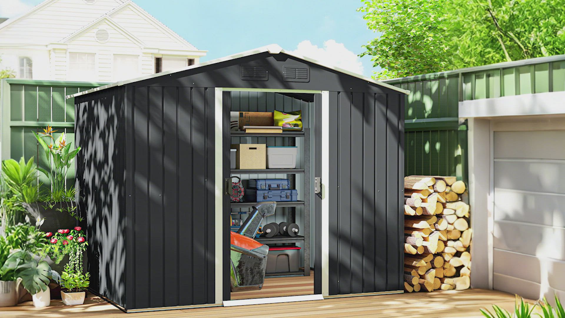 Outsunny 8' x 6' Outdoor Storage Shed, Metal Garden Tool Storage