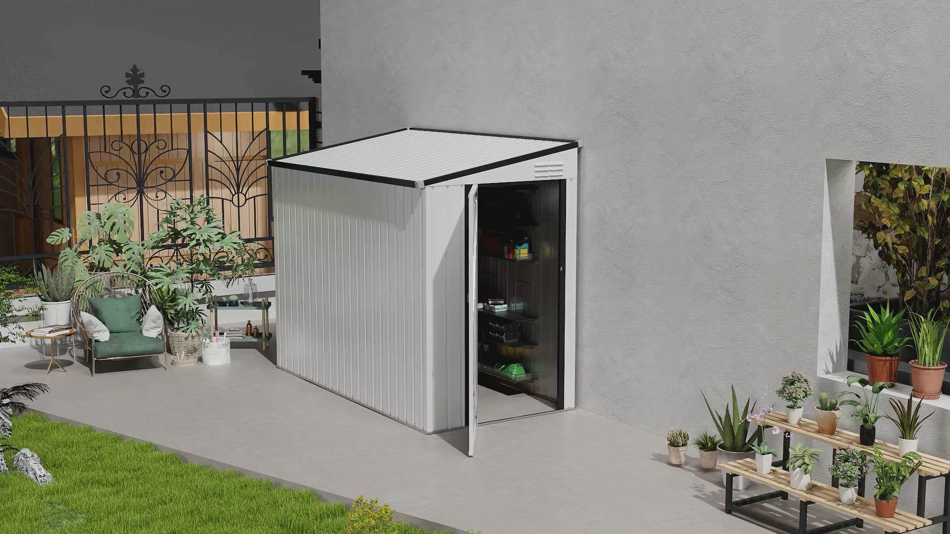 Outsunny 4' x 8' Lean to Garden Storage Shed Outdoor Metal Tool