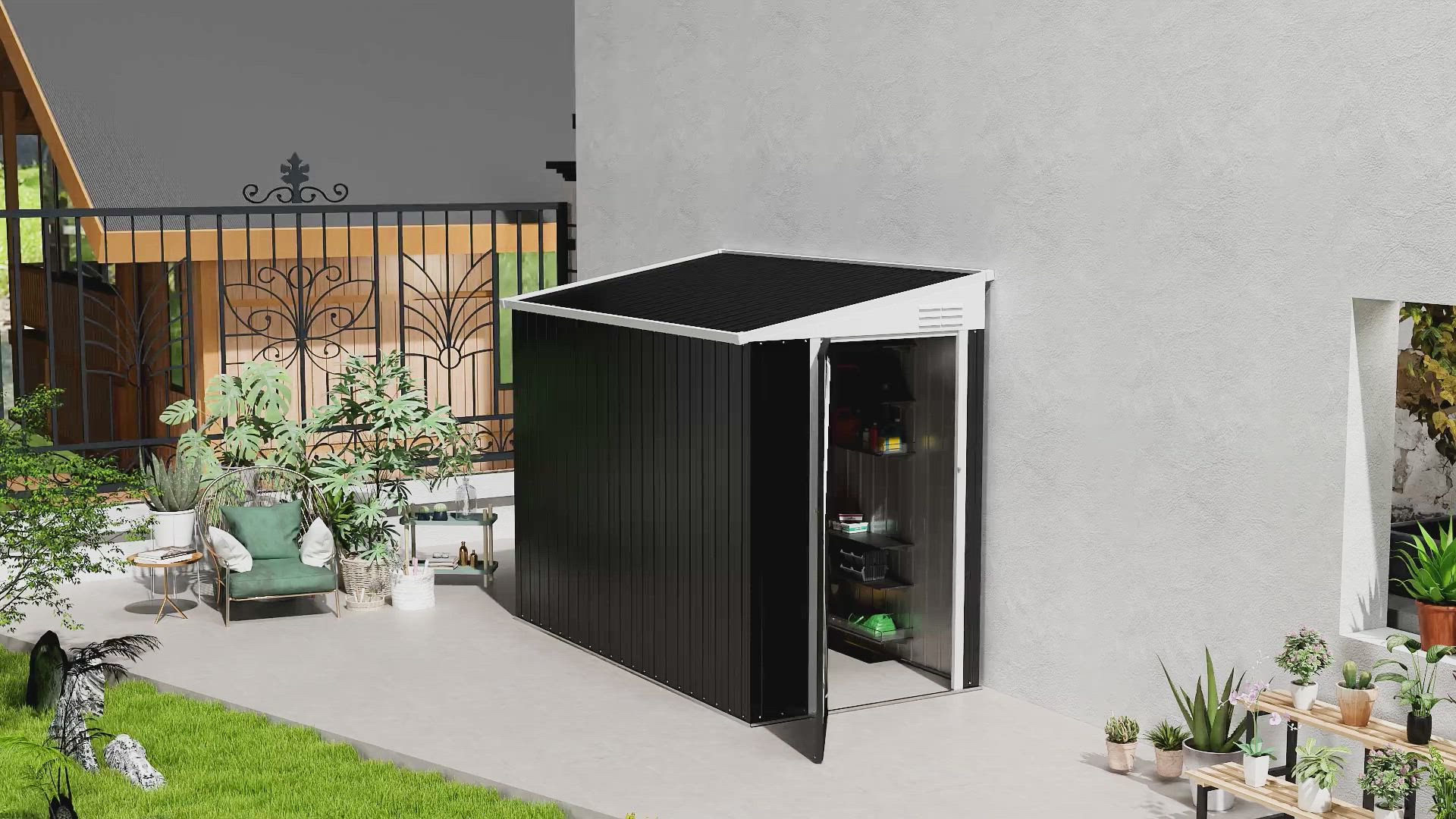 Outsunny 4' x 8' Lean to Garden Storage Shed Outdoor Metal Tool
