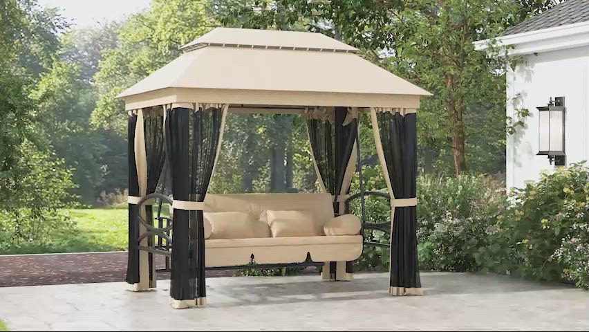 Outsunny 3 Person Patio Swing Chair with Double Tier Canopy