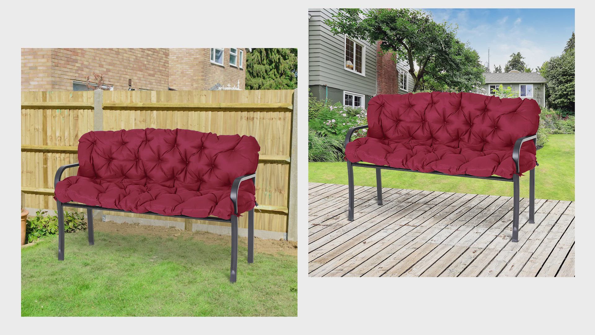 Outsunny Outdoor Tufted Bench Cushions, 3-Seater Replacement for