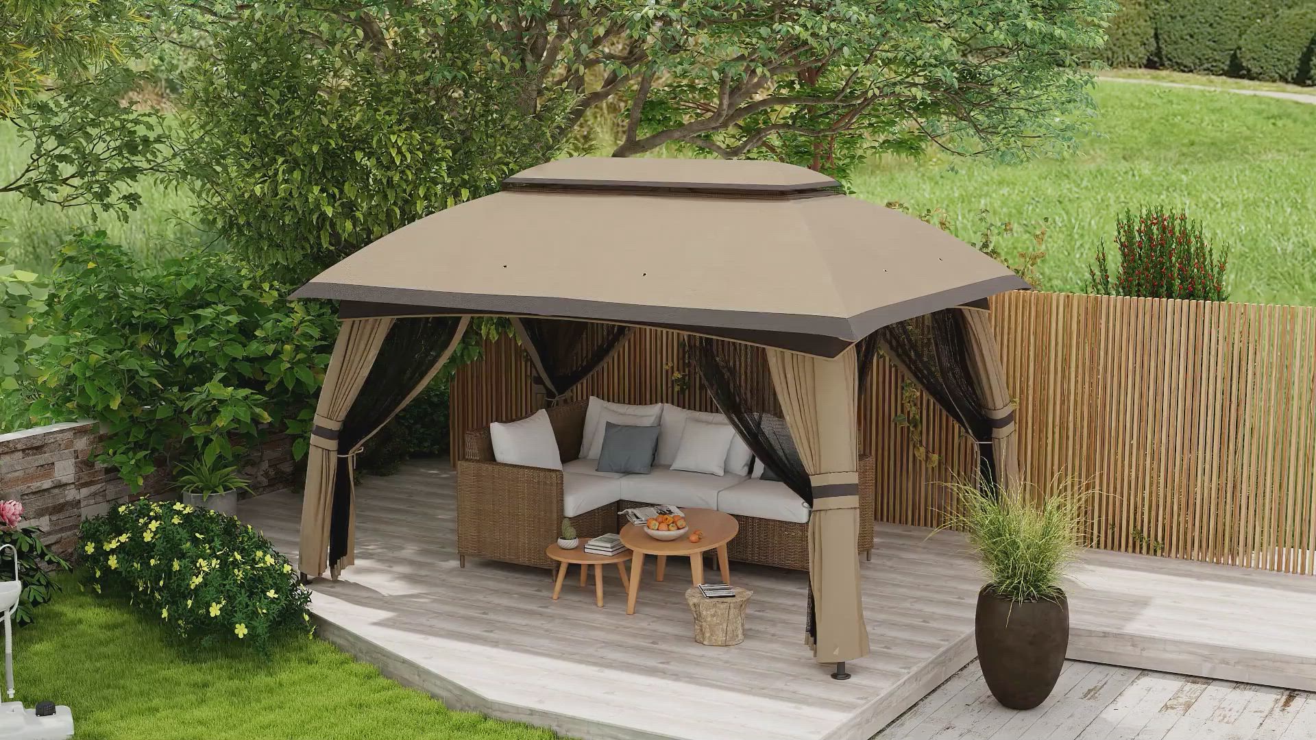 Outsunny 10' x 13' Patio Gazebo, Outdoor Gazebo Canopy Shelter with Netting,  Vented Roof for Garden Beige | Aosom.com