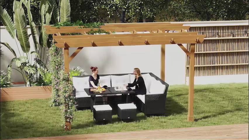 Outsunny 10' x 12' Wood Pergola, Outdoor Gazebo Grape Trellis with