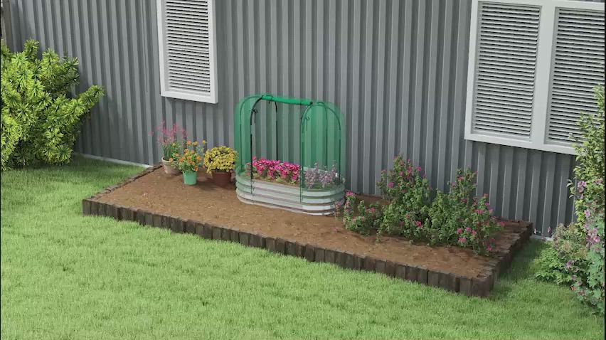 Outsunny Galvanized Raised Garden Bed with Crop Cage Protection