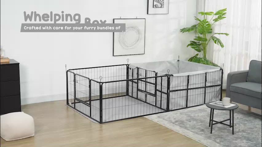 PawHut 7 Panel Dog Whelping Box Convertible DIY Pet Playpen with