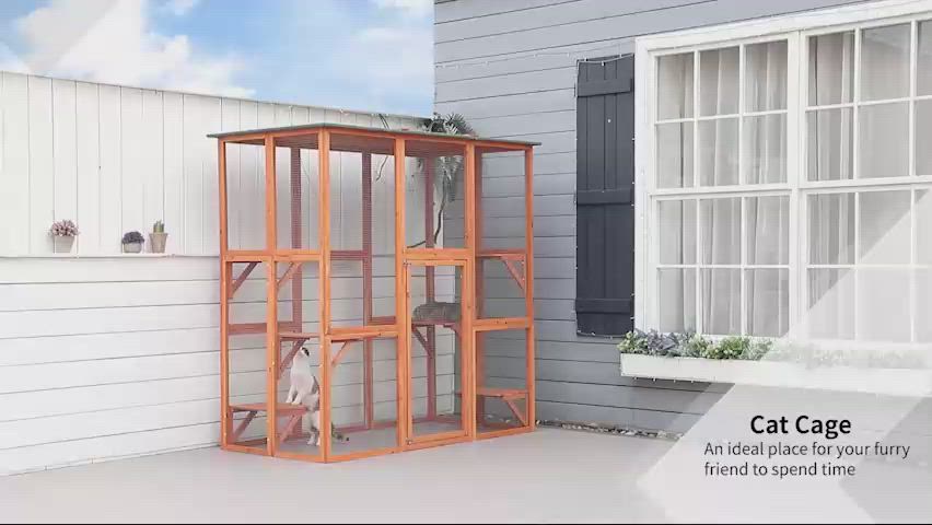 PawHut 6-Platform Catio Outdoor Cat Enclosure Wooden Cage 71' x 39