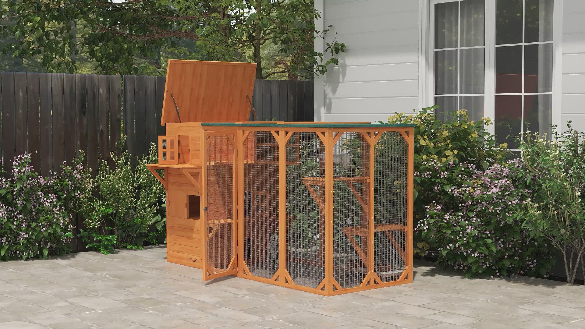 PawHut Outdoor Multi-Level Cat House for 3 Kitties, Orange | Aosom.com