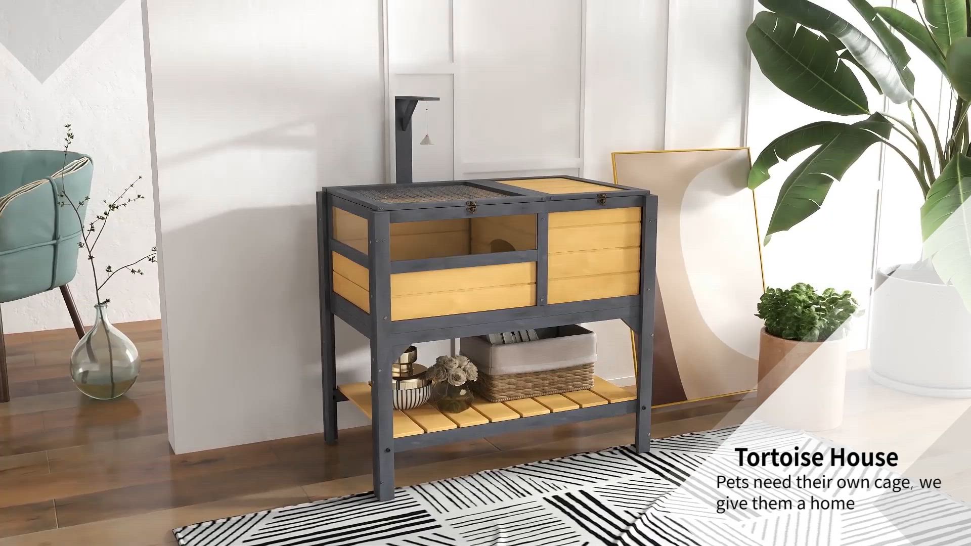 PawHut Tortoise Habitat with Shelf Storage, Tortoise Enclosure